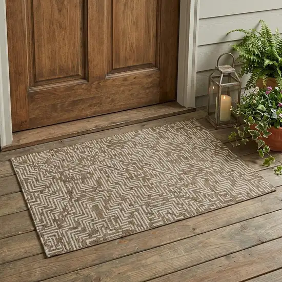 Brown And Gray Geometric Washable Indoor Outdoor Area Rug Photo 1