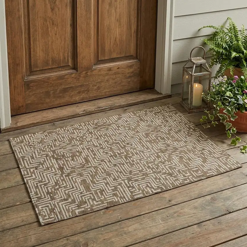 Brown And Gray Geometric Washable Indoor Outdoor Area Rug Photo 1