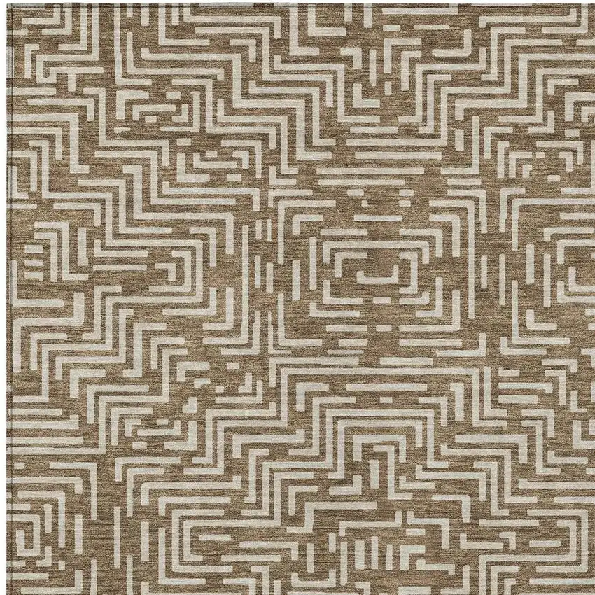 Brown And Gray Geometric Washable Indoor Outdoor Area Rug Photo 3