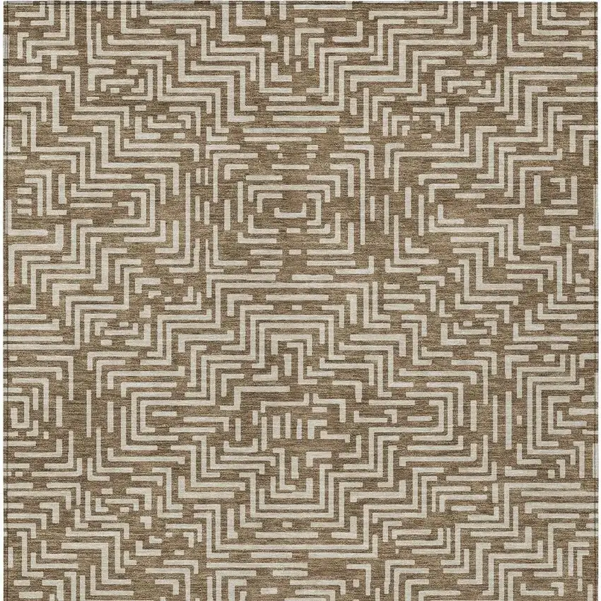 Brown And Gray Geometric Washable Indoor Outdoor Area Rug Photo 6