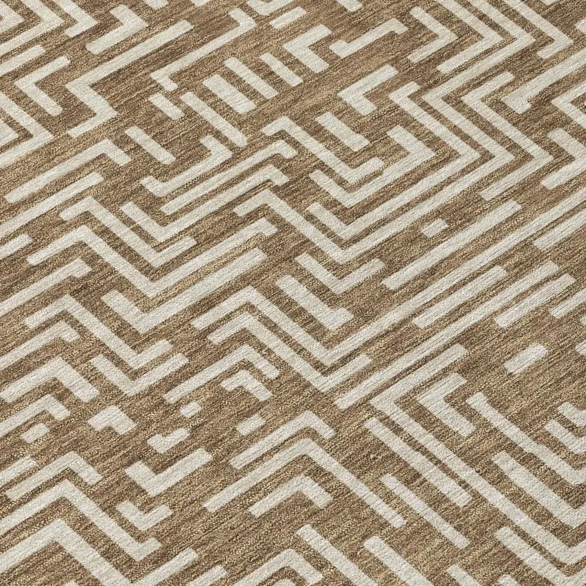Brown And Gray Geometric Washable Indoor Outdoor Area Rug Photo 8