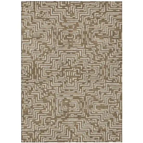 Brown And Gray Geometric Washable Indoor Outdoor Area Rug Photo 2