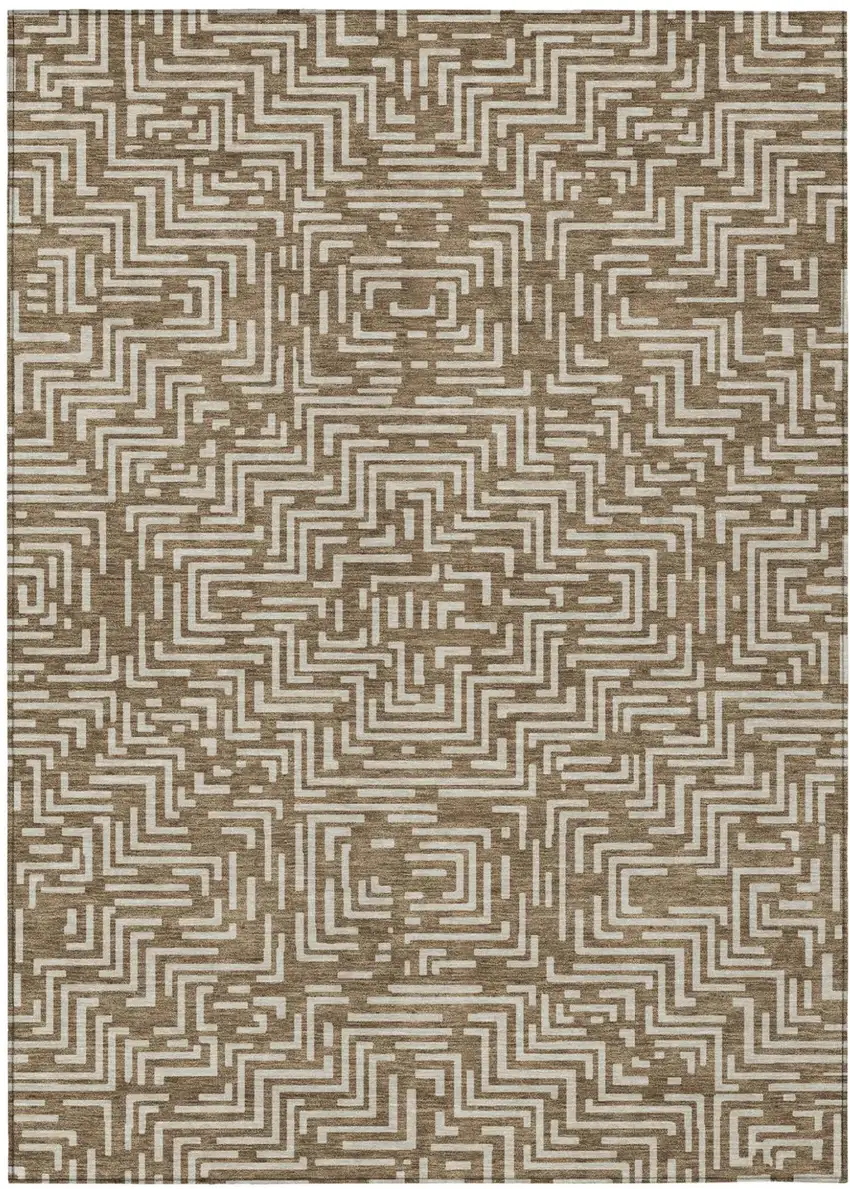 Brown And Gray Geometric Washable Indoor Outdoor Area Rug Photo 2