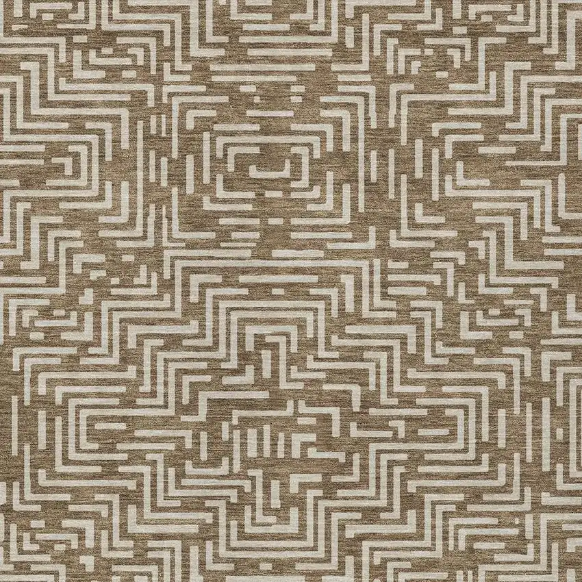 Brown And Gray Geometric Washable Indoor Outdoor Area Rug Photo 5