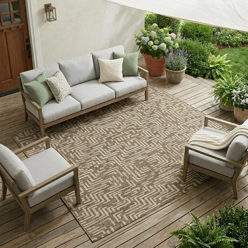 Brown And Gray Geometric Washable Indoor Outdoor Area Rug Photo 1
