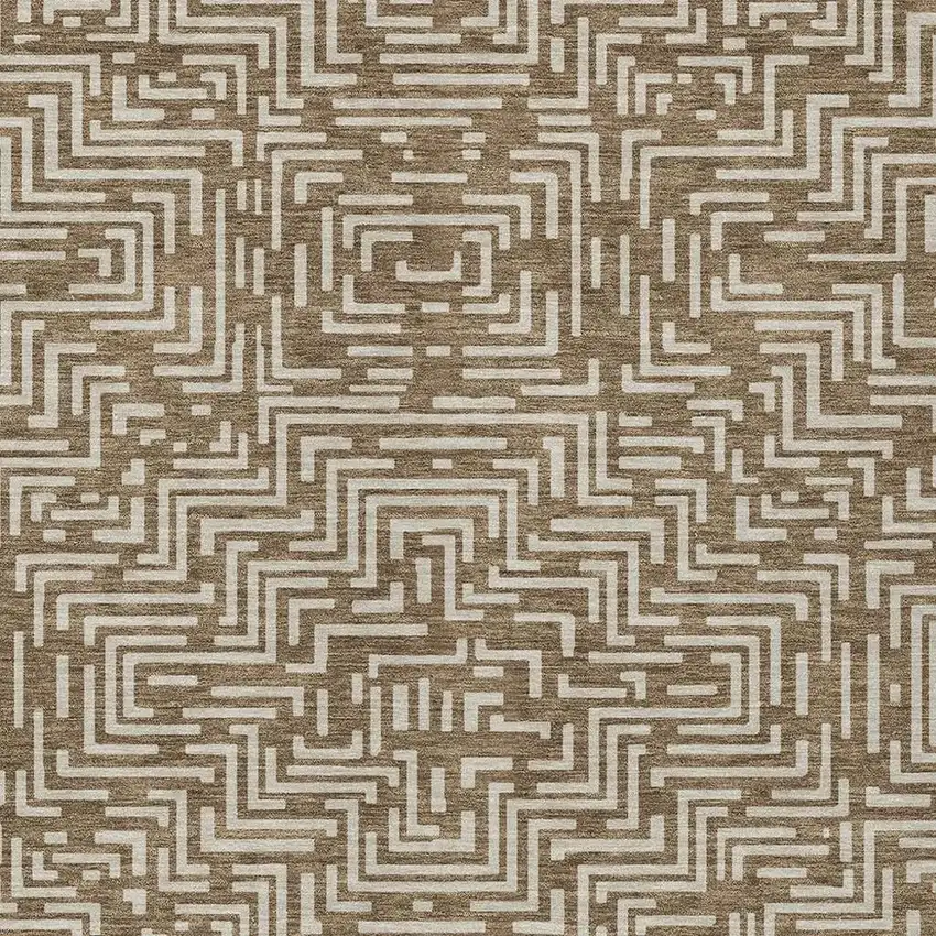 Brown And Gray Geometric Washable Indoor Outdoor Area Rug Photo 5