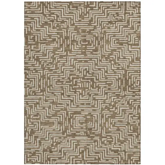 Brown And Gray Geometric Washable Indoor Outdoor Area Rug Photo 3
