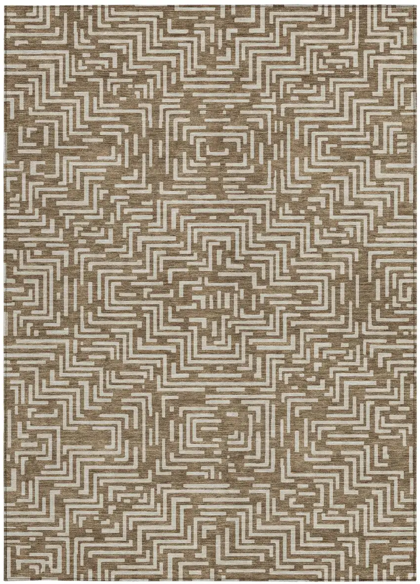 Brown And Gray Geometric Washable Indoor Outdoor Area Rug Photo 3