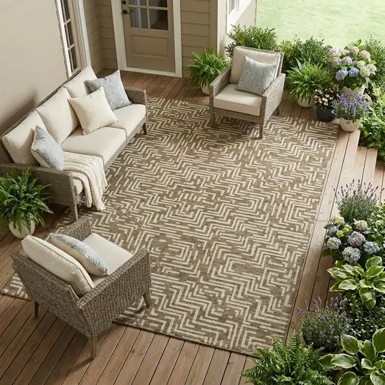 Brown And Gray Geometric Washable Indoor Outdoor Area Rug Photo 1