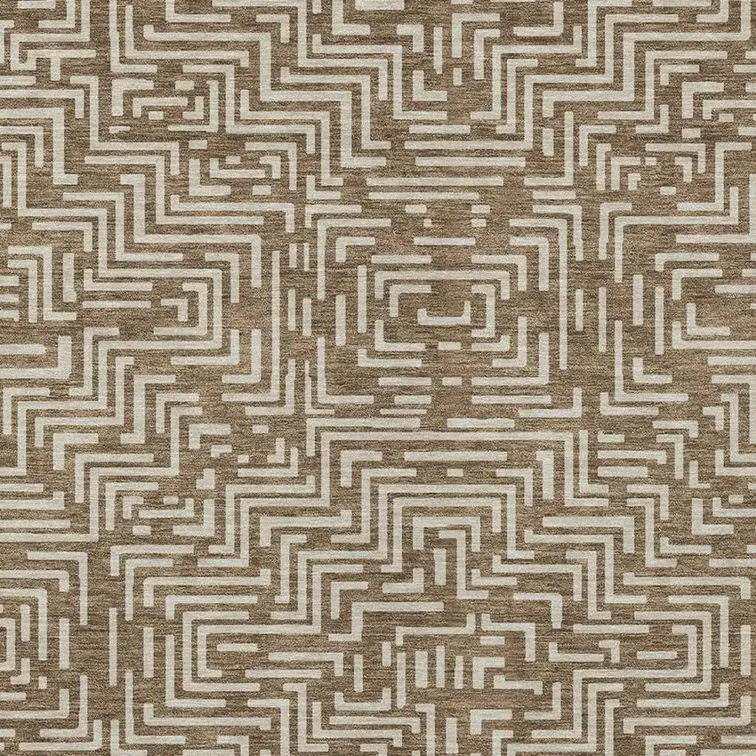 Brown And Gray Geometric Washable Indoor Outdoor Area Rug Photo 5