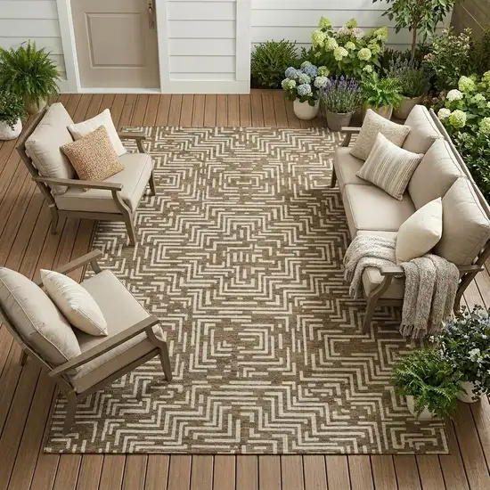 Brown And Gray Geometric Washable Indoor Outdoor Area Rug Photo 1