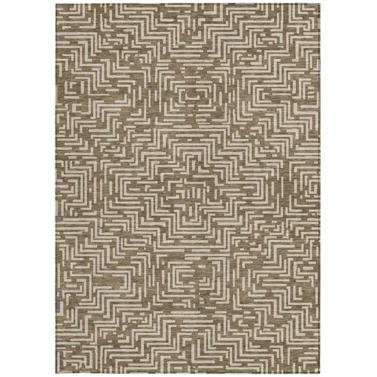 Brown And Gray Geometric Washable Indoor Outdoor Area Rug Photo 4