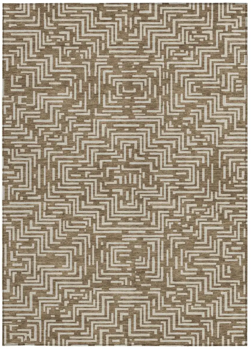 Brown And Gray Geometric Washable Indoor Outdoor Area Rug Photo 4