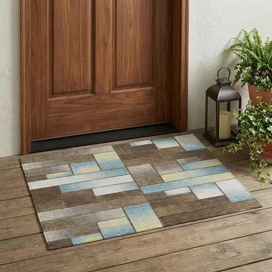 Brown And Gray Geometric Washable Indoor Outdoor Area Rug Photo 1