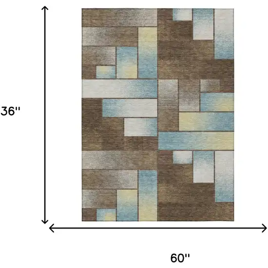 Brown And Gray Geometric Washable Indoor Outdoor Area Rug Photo 7