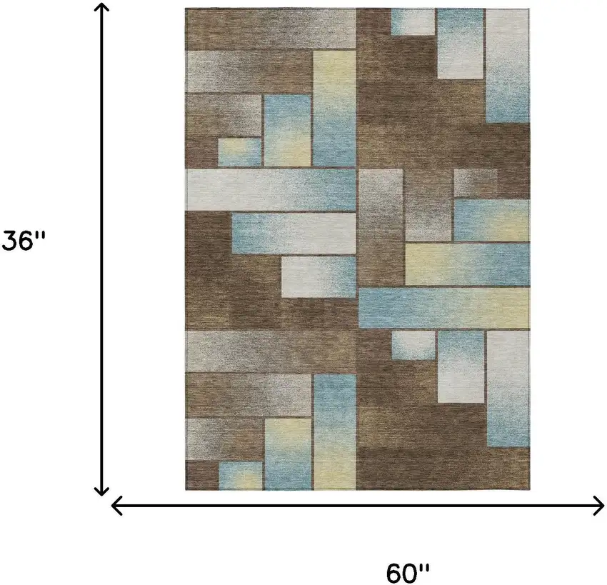 Brown And Gray Geometric Washable Indoor Outdoor Area Rug Photo 7