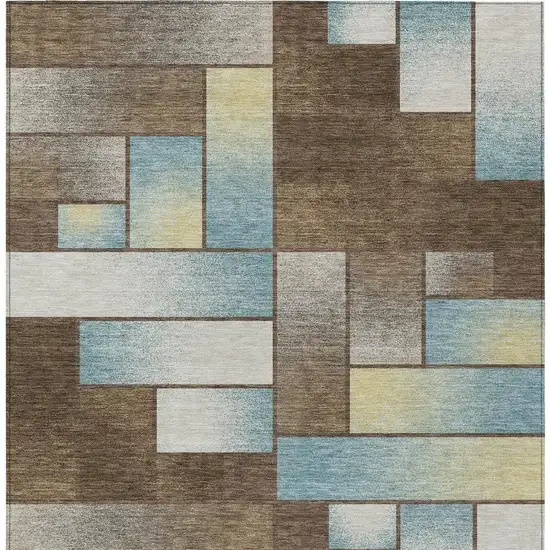 Brown And Gray Geometric Washable Indoor Outdoor Area Rug Photo 4