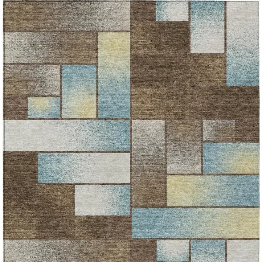 Brown And Gray Geometric Washable Indoor Outdoor Area Rug Photo 4