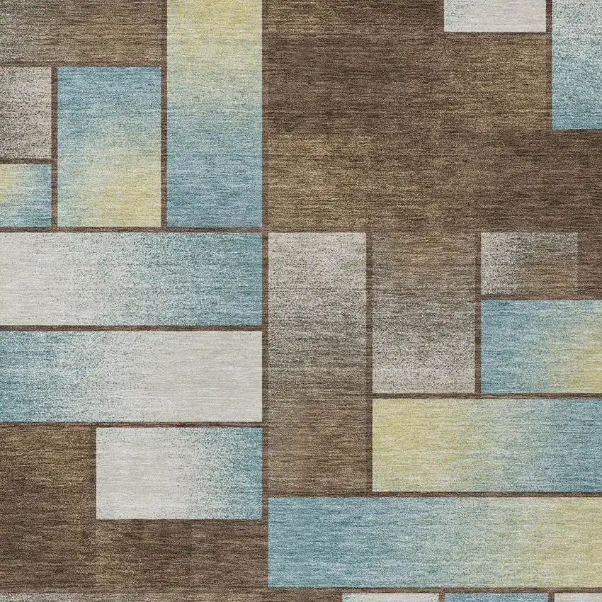 Brown And Gray Geometric Washable Indoor Outdoor Area Rug Photo 3
