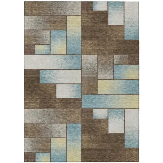 Brown And Gray Geometric Washable Indoor Outdoor Area Rug Photo 2