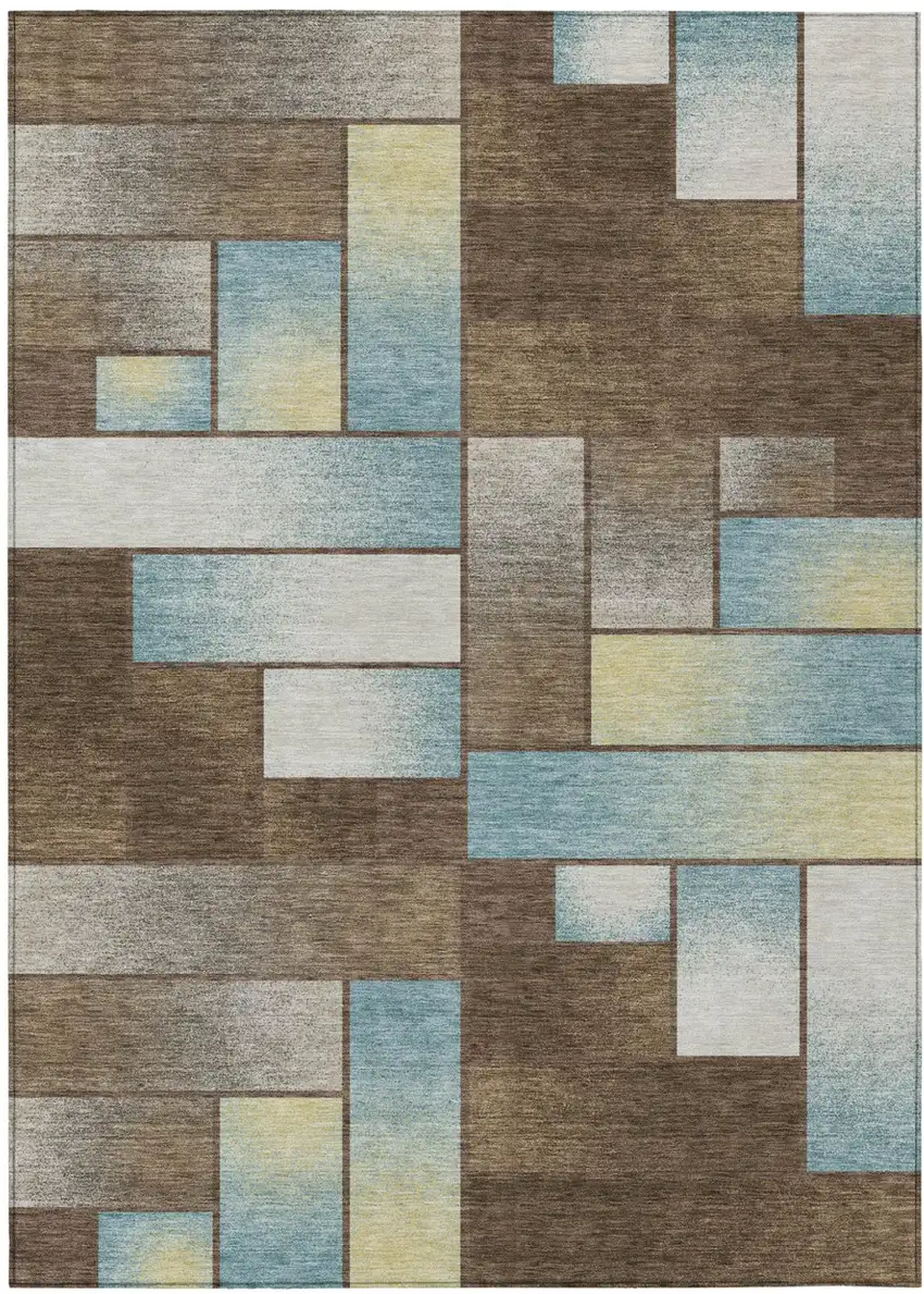 Brown And Gray Geometric Washable Indoor Outdoor Area Rug Photo 2