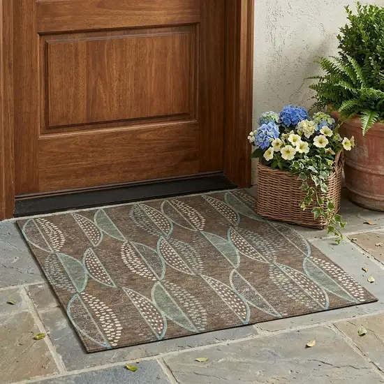 Brown And Gray Geometric Washable Indoor Outdoor Area Rug Photo 1