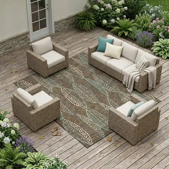 Brown And Gray Geometric Washable Indoor Outdoor Area Rug Photo 1