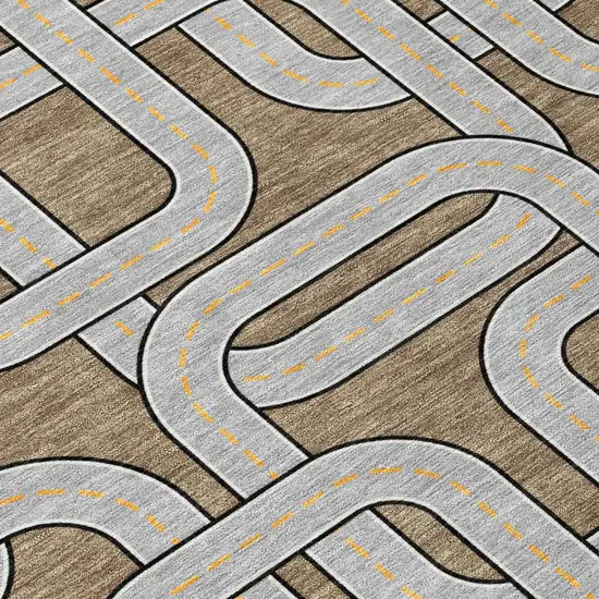 Brown And Gray Geometric Washable Indoor Outdoor Area Rug Photo 4