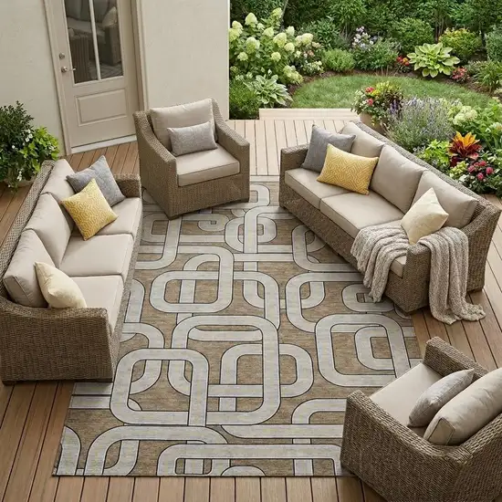 Brown And Gray Geometric Washable Indoor Outdoor Area Rug Photo 1