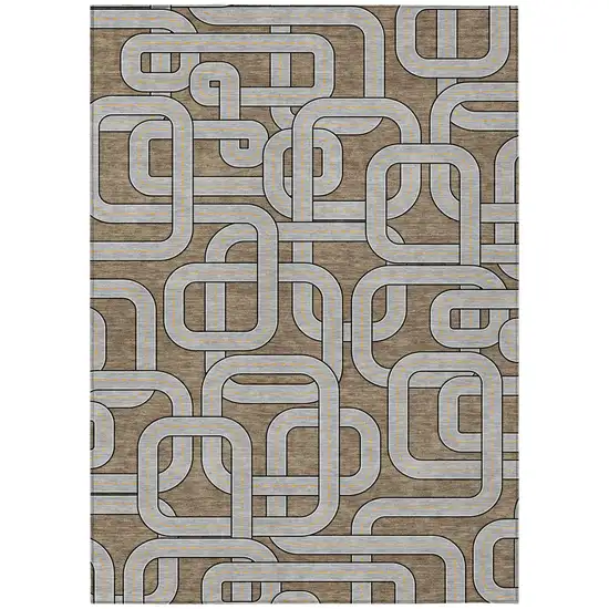 Brown And Gray Geometric Washable Indoor Outdoor Area Rug Photo 2