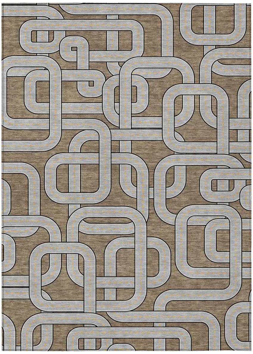 Brown And Gray Geometric Washable Indoor Outdoor Area Rug Photo 2