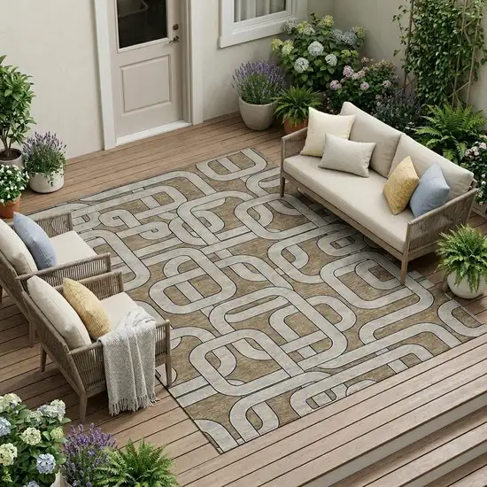 Brown And Gray Geometric Washable Indoor Outdoor Area Rug Photo 1