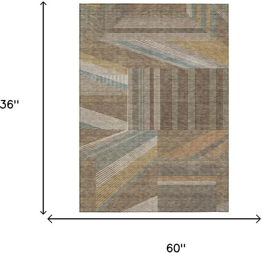 Brown And Gray Geometric Washable Indoor Outdoor Area Rug Photo 5
