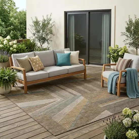 Brown And Gray Geometric Washable Indoor Outdoor Area Rug Photo 1