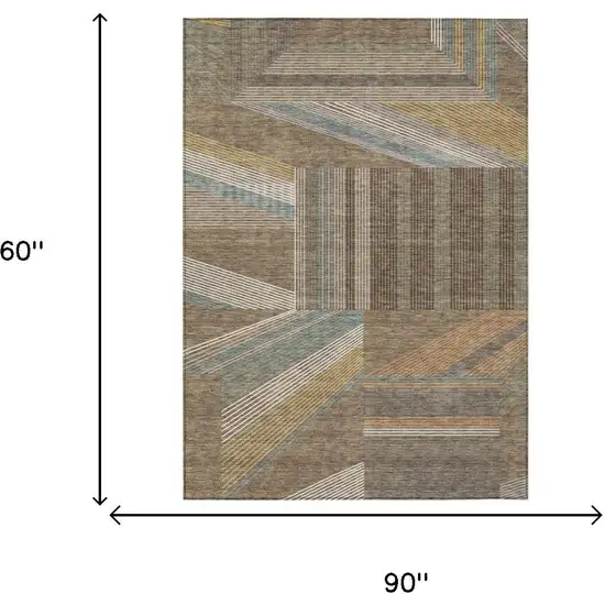 Brown And Gray Geometric Washable Indoor Outdoor Area Rug Photo 5