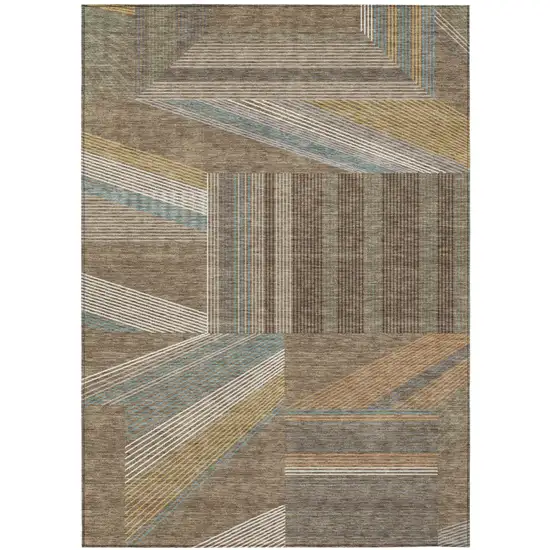 Brown And Gray Geometric Washable Indoor Outdoor Area Rug Photo 2