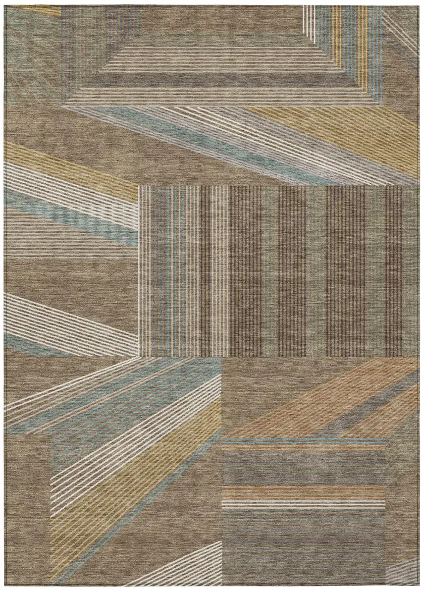 Brown And Gray Geometric Washable Indoor Outdoor Area Rug Photo 2