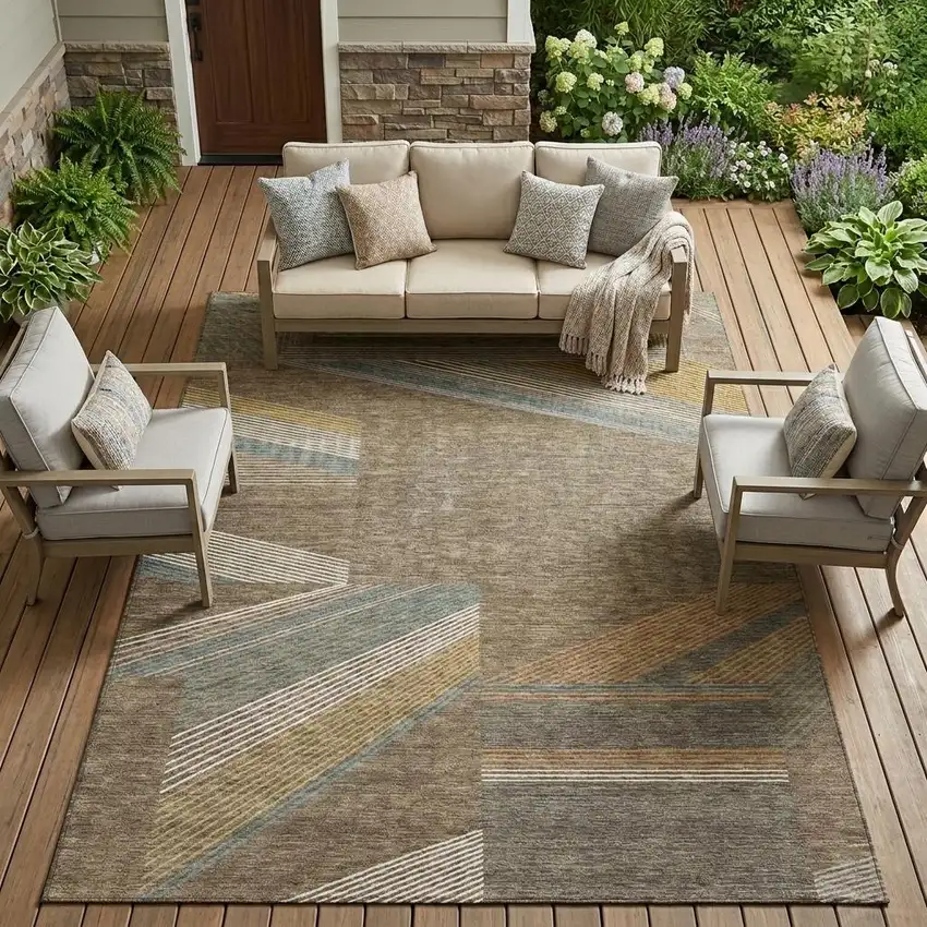 Brown And Gray Geometric Washable Indoor Outdoor Area Rug Photo 1