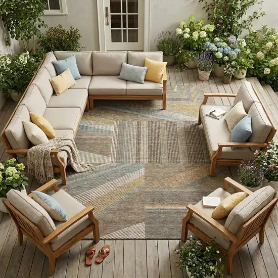 Brown And Gray Geometric Washable Indoor Outdoor Area Rug Photo 1