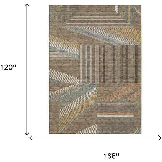 Brown And Gray Geometric Washable Indoor Outdoor Area Rug Photo 5