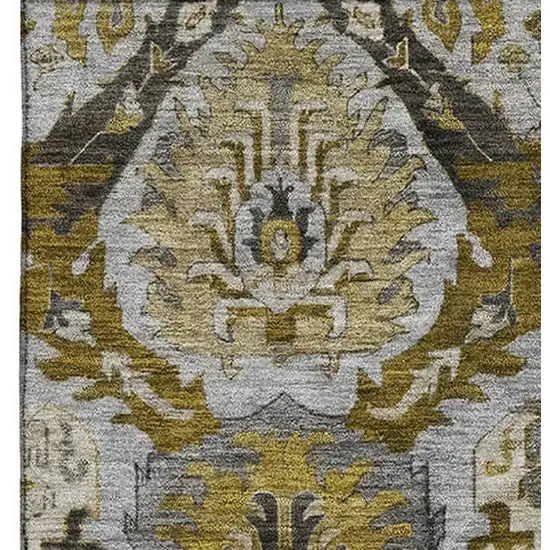 Brown And Gray Ikat Washable Area Rug With UV Protection Photo 4