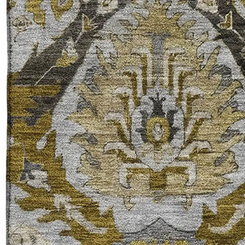 Brown And Gray Ikat Washable Area Rug With UV Protection Photo 3