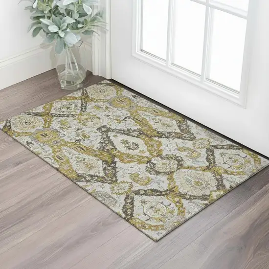 Brown And Gray Ikat Washable Area Rug With UV Protection Photo 2