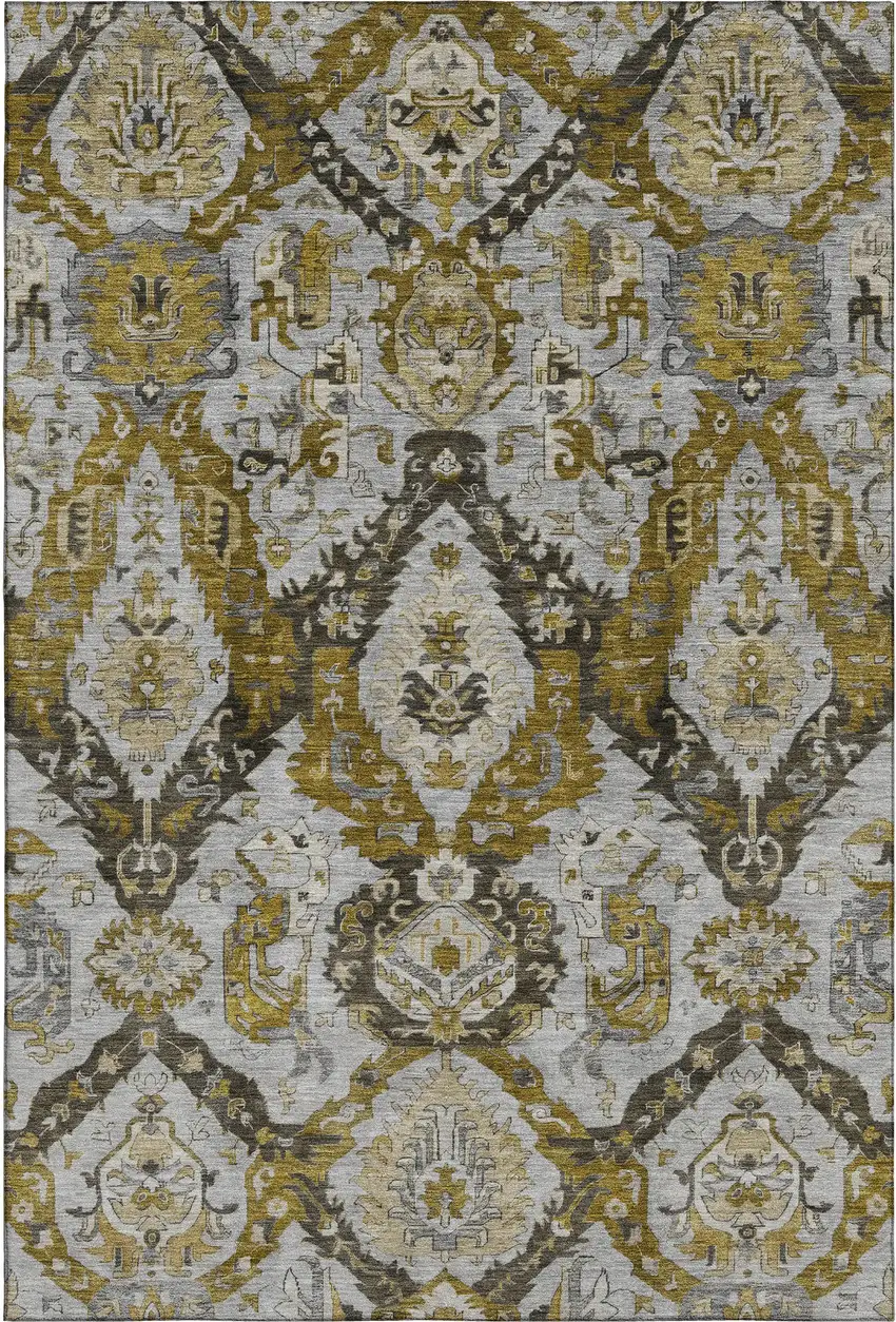 Brown And Gray Ikat Washable Area Rug With UV Protection Photo 1