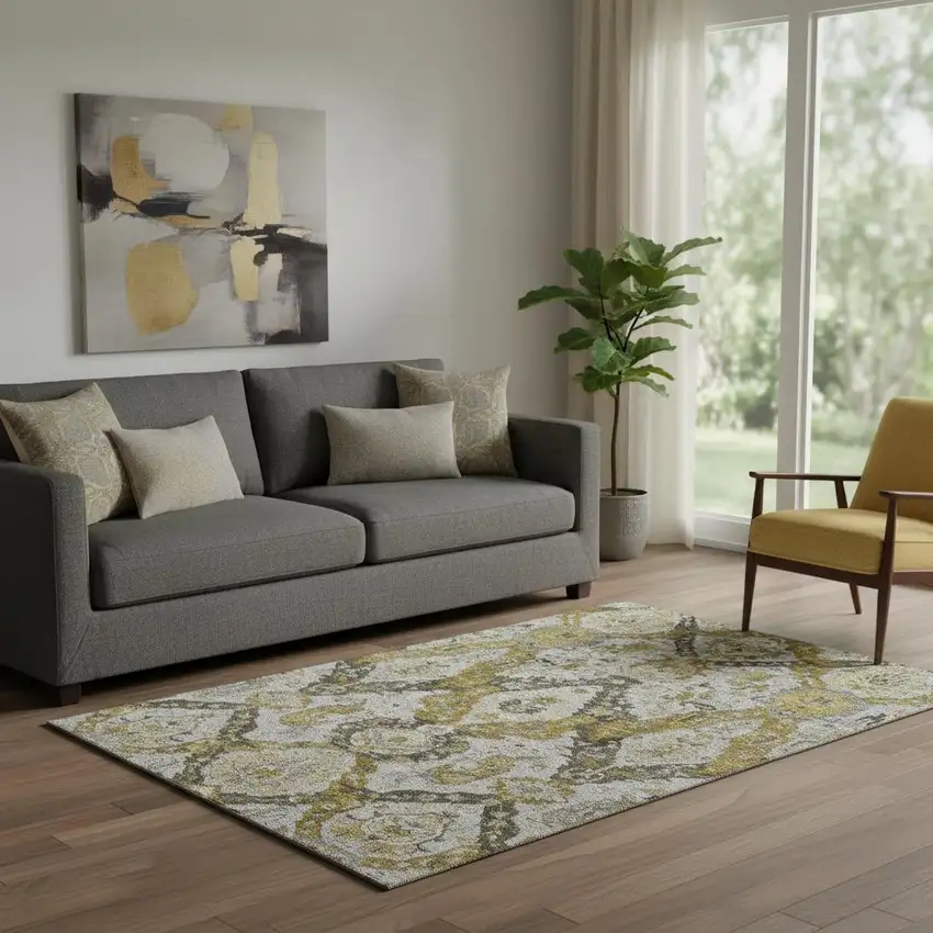 Brown And Gray Ikat Washable Area Rug With UV Protection Photo 2