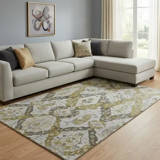 Brown And Gray Ikat Washable Area Rug With UV Protection Photo 2