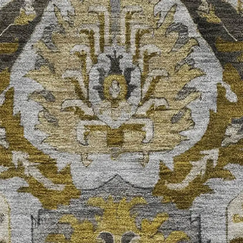 Brown And Gray Ikat Washable Area Rug With UV Protection Photo 3