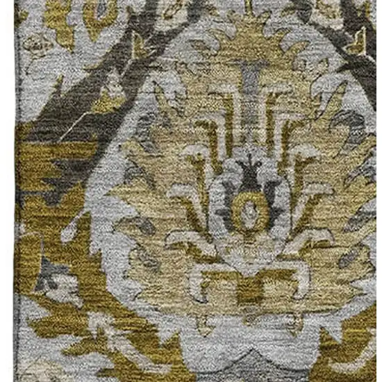 Brown And Gray Ikat Washable Area Rug With UV Protection Photo 3