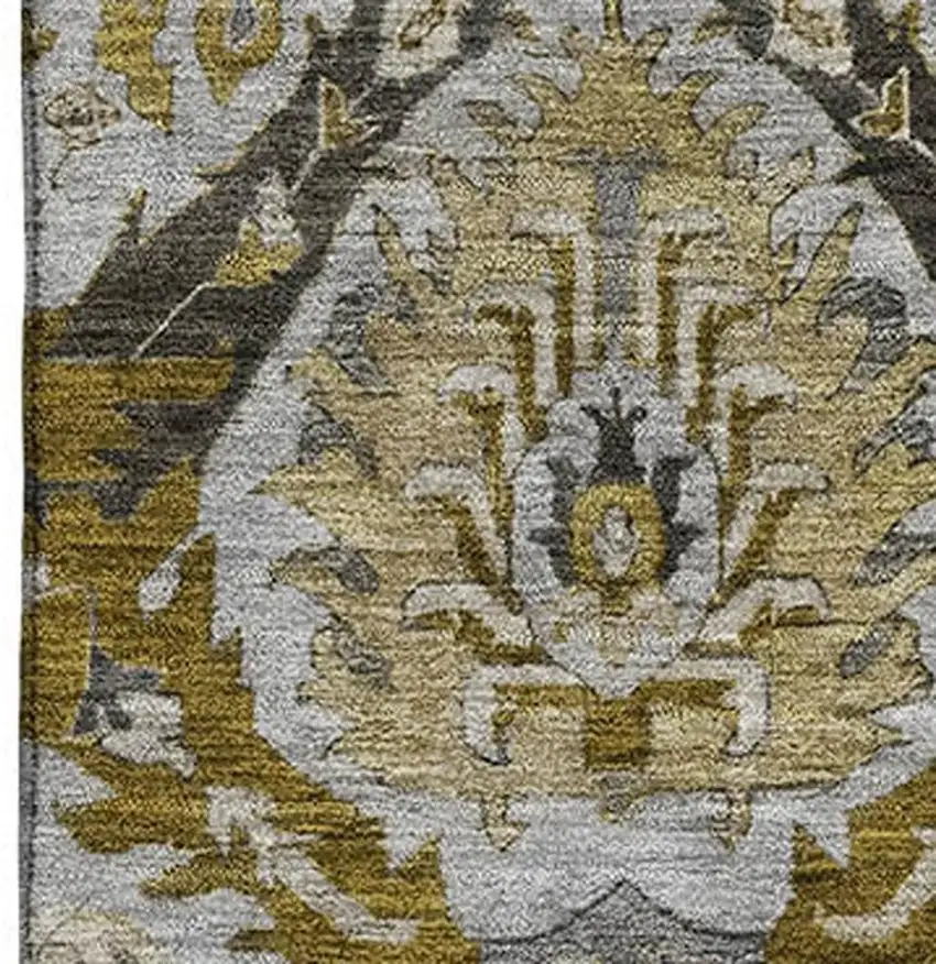 Brown And Gray Ikat Washable Area Rug With UV Protection Photo 3