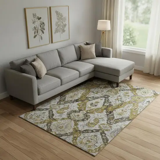 Brown And Gray Ikat Washable Area Rug With UV Protection Photo 2